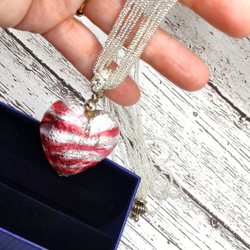 Puff Heart Necklace with Seed Beaded Chain.  B1